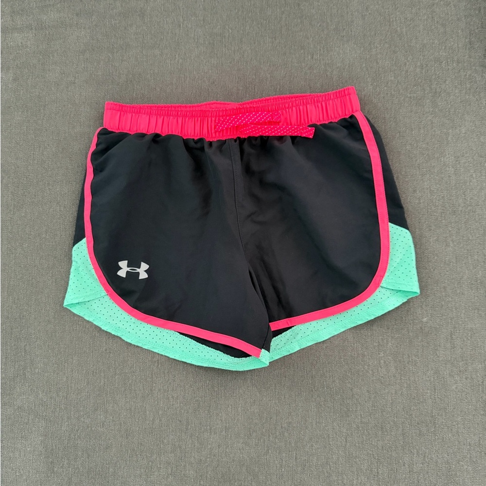 Under Armour Black and Pink Shorts. Kids medium